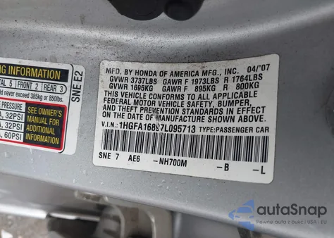 2007 Honda Civic Ex from USA, damaged, VIN 1HGFA16897L095713